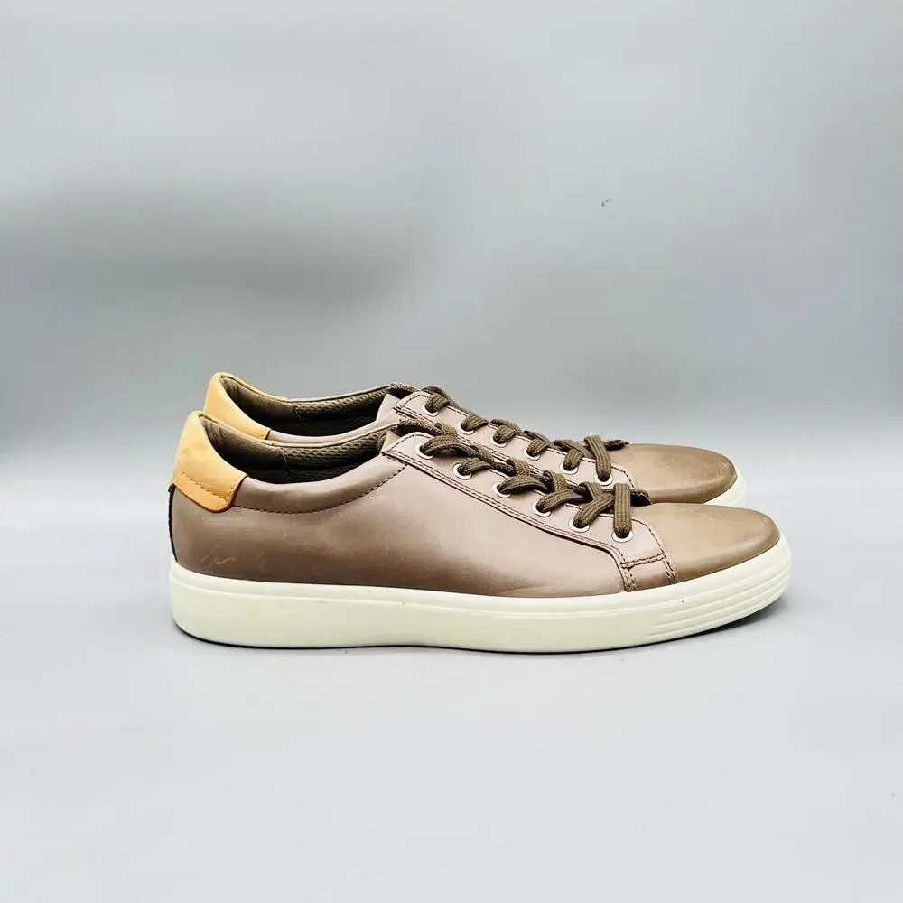ECCO Shoes Mens 9.5 Brown Leather Soft Classic Lace Up Low Top Casual Sneakers